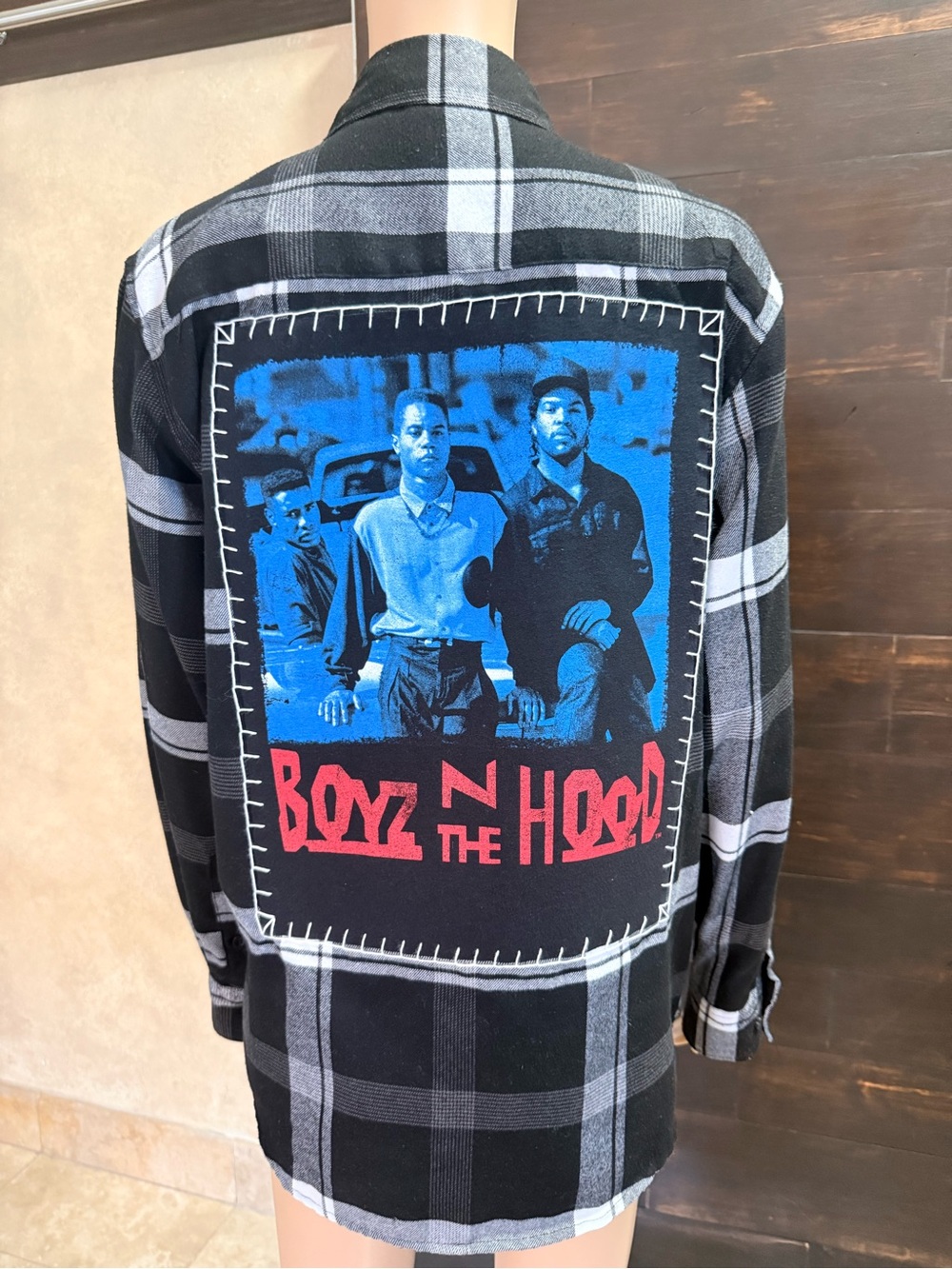 Upcycled Boyz N The Hood Black Plaid Shacket  Size S